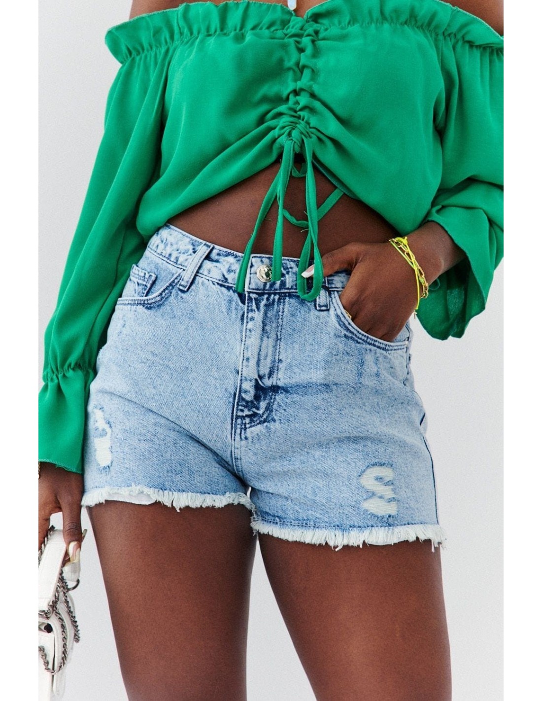 Distressed denim shorts with abrasions 30071 - Online store - Boutique